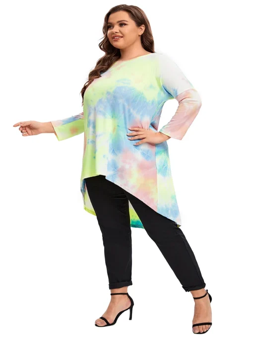 Plus Size Tie Dye Hi Low Tunic Top - Image 5