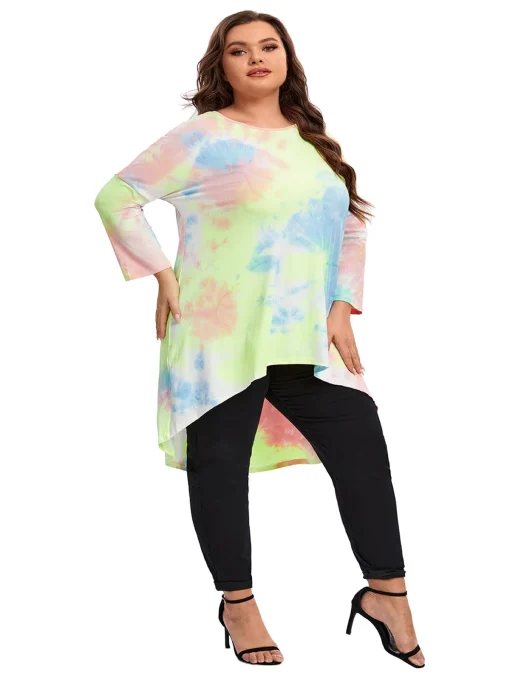 Plus Size Tie Dye Hi Low Tunic Top - Image 6