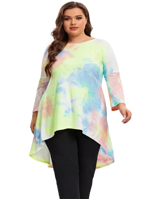 Plus Size Tie Dye Hi Low Tunic Top