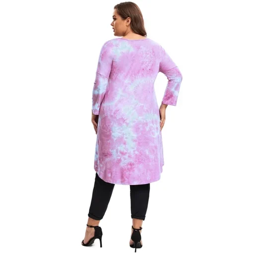 Plus Size Tie-Dye Hi-Low Long Sleeve Tunic Top - Image 4