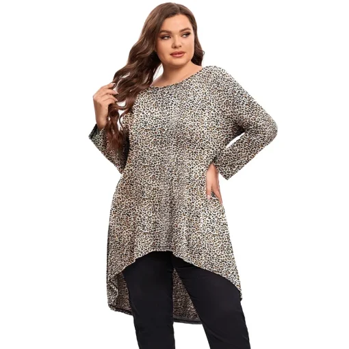 Plus Size Leopard Hi-Low Tunic 5XL - Image 2