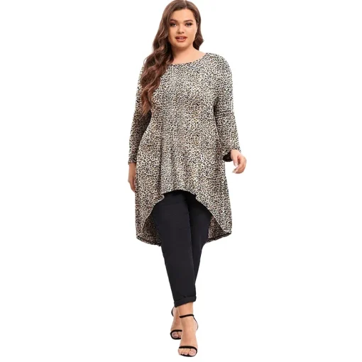 Plus Size Leopard Hi-Low Tunic 5XL - Image 3