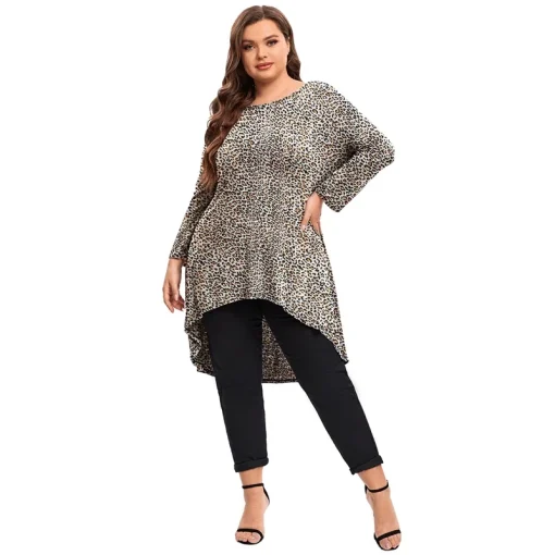 Plus Size Leopard Hi-Low Tunic 5XL - Image 5