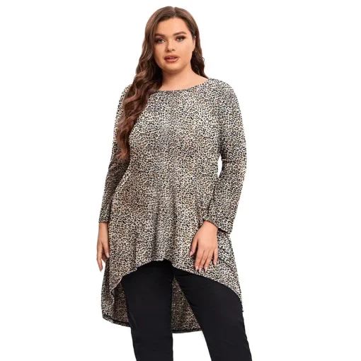 Plus Size Leopard Hi-Low Tunic 5XL