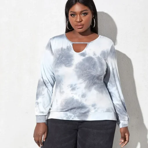 Plus Size Tie Dye Keyhole Sweatshirt Blouse