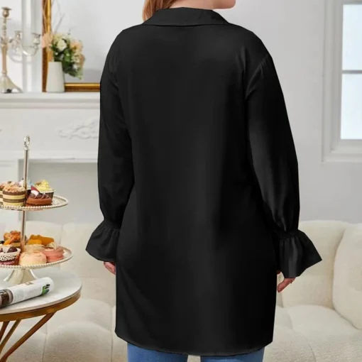 Plus Size Black Button Front Blouse - Image 2