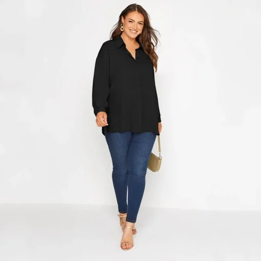 Plus Size Black Long Sleeve Button Blouse - Image 3