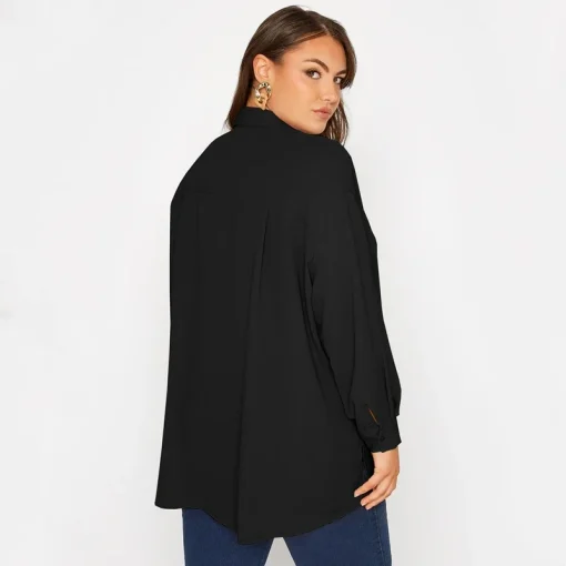 Plus Size Black Long Sleeve Oversized Blouse - Image 2