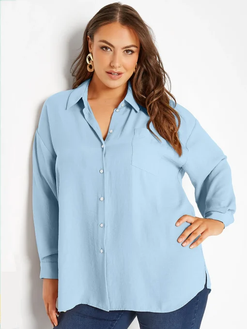 Plus Size Long Sleeve Button Blouse 8XL