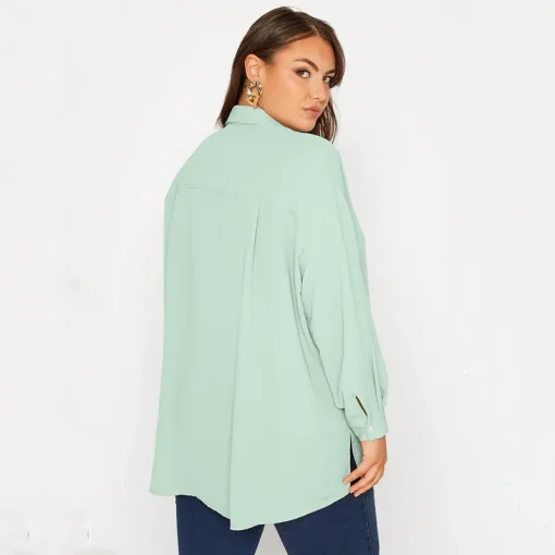 Plus Size Long Sleeve Button Front Blouse - Image 2