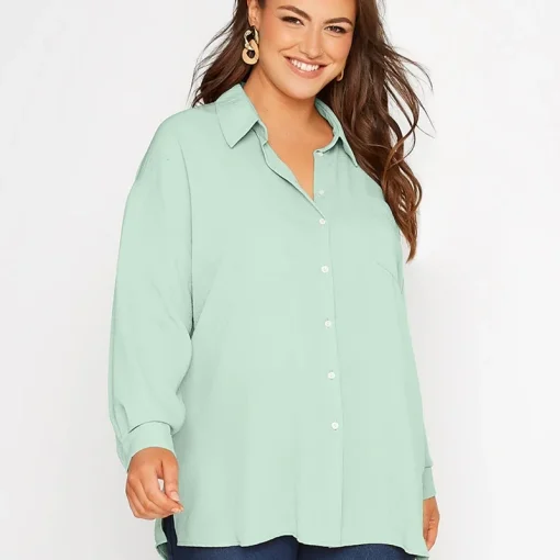 Plus Size Long Sleeve Button Front Blouse - Image 3