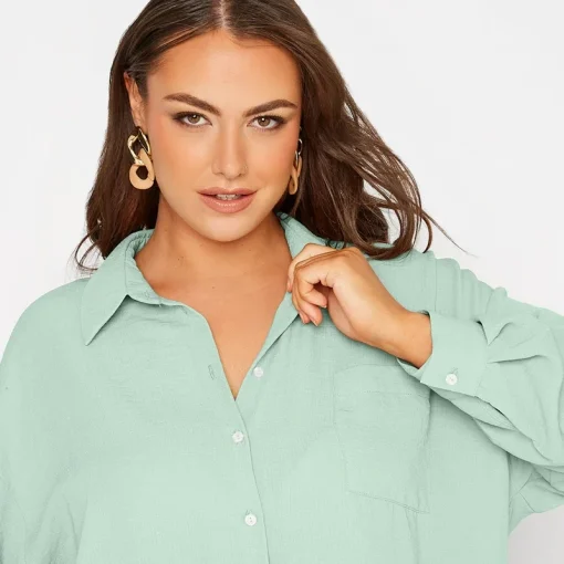 Plus Size Long Sleeve Button Front Blouse - Image 4