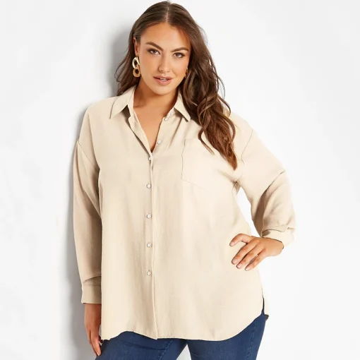 Plus Size Long Sleeve Blouse - Button Front