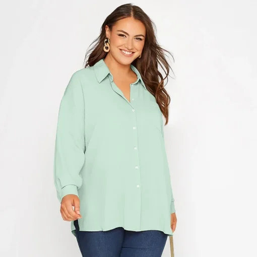 Plus Size Long Sleeve Button Front Blouse