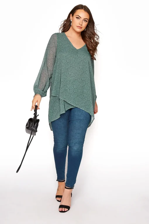 Plus Size Green Dot Hi-Low Wrap Blouse - Image 3