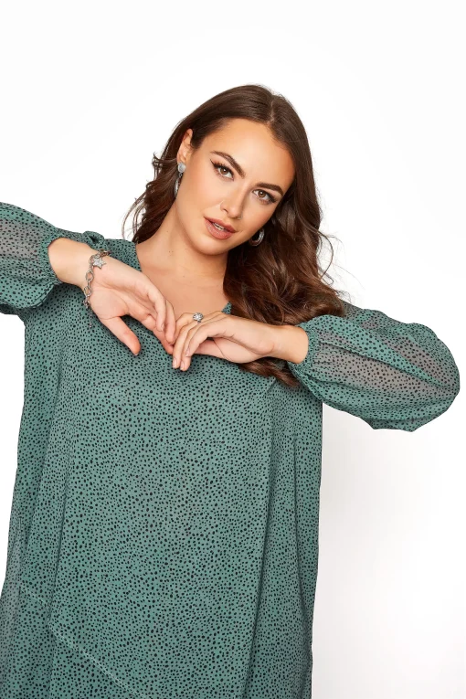 Plus Size Green Dot Hi-Low Wrap Blouse - Image 4