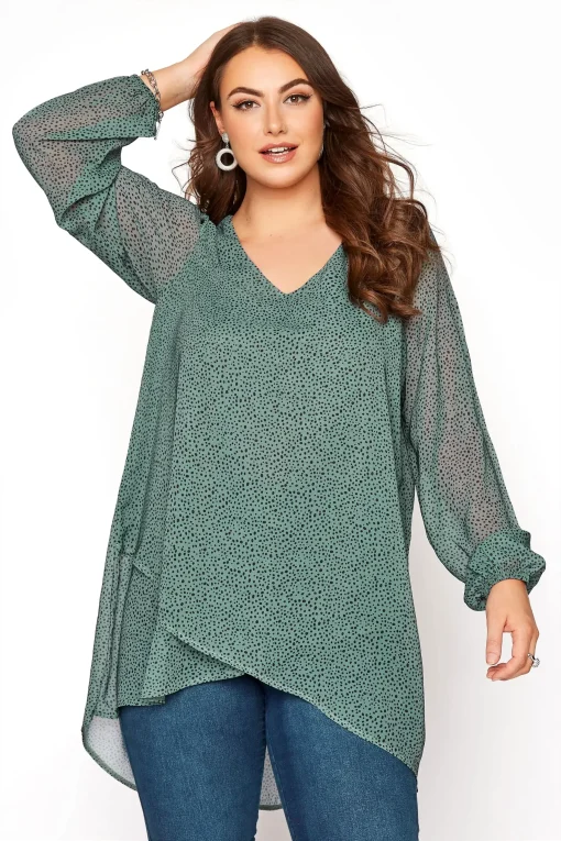 Plus Size Green Dot Hi-Low Wrap Blouse