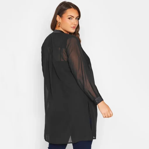 Plus Size V-Neck Black Longline Shirt 6XL-7XL - Image 2