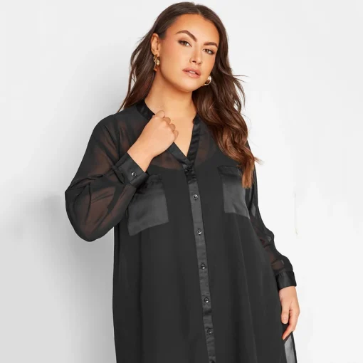 Plus Size V-Neck Black Longline Shirt 6XL-7XL - Image 4