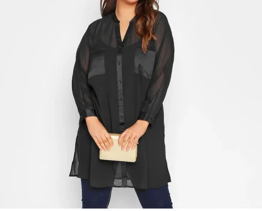 Plus Size V-Neck Black Longline Shirt 6XL-7XL - Image 5