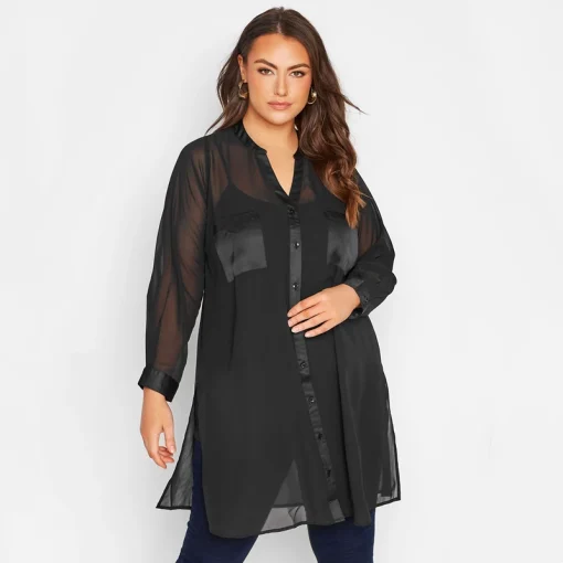 Plus Size V-Neck Longline Blouse