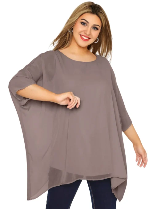 Plus Size Loose Batwing Cape Blouse - Image 3