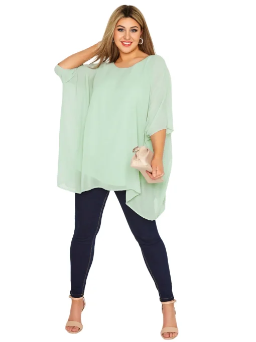 Plus Size Batwing Sleeve Cape Blouse - Image 3