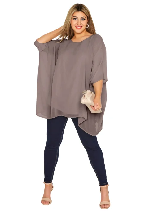 Plus Size Loose Batwing Cape Blouse - Image 5