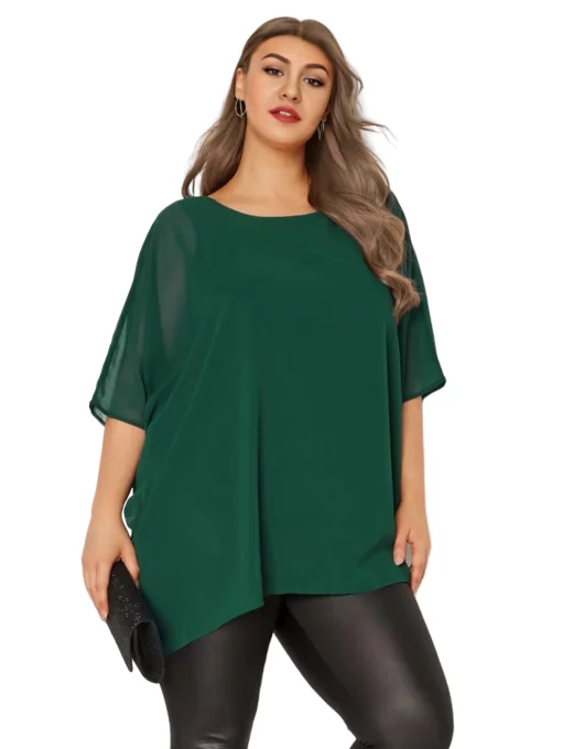 Plus Size Elegant Batwing Sleeve Summer Blouse - Image 2