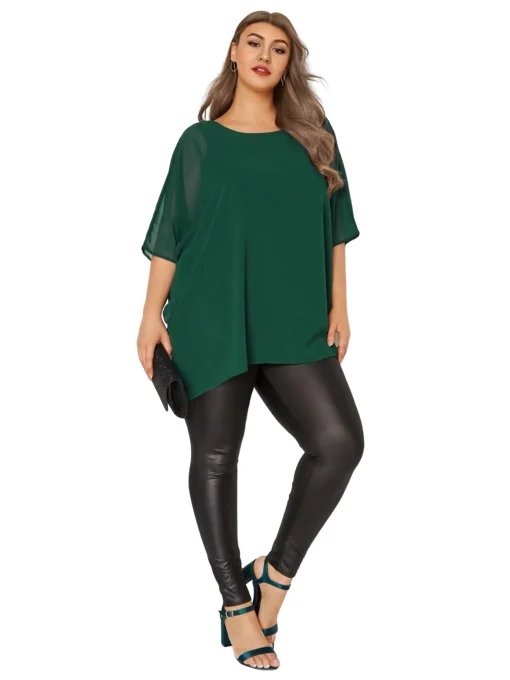 Plus Size Elegant Batwing Sleeve Summer Blouse - Image 3