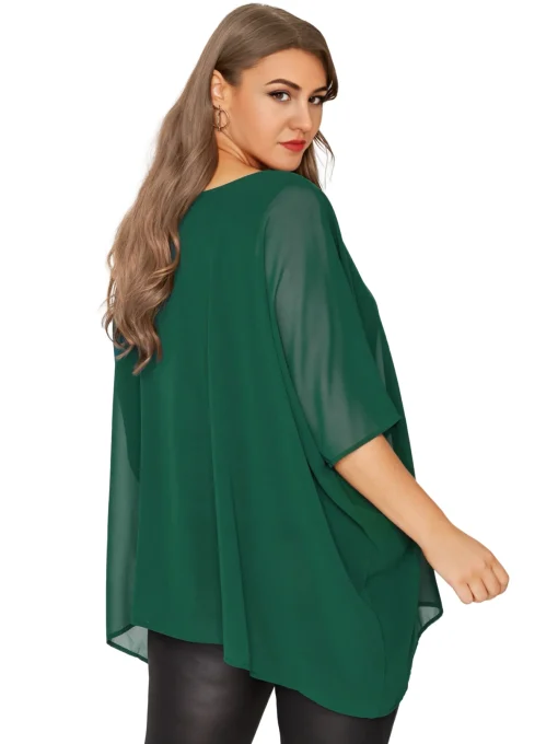 Plus Size Elegant Batwing Sleeve Summer Blouse - Image 5