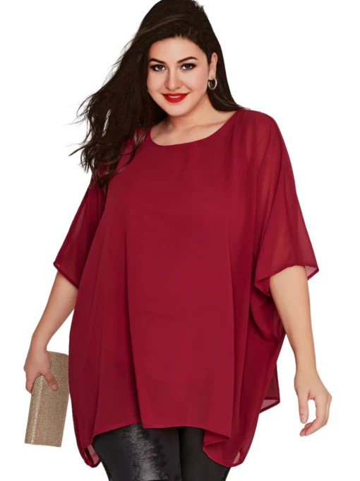 Plus Size Batwing Cape Blouse - Image 2