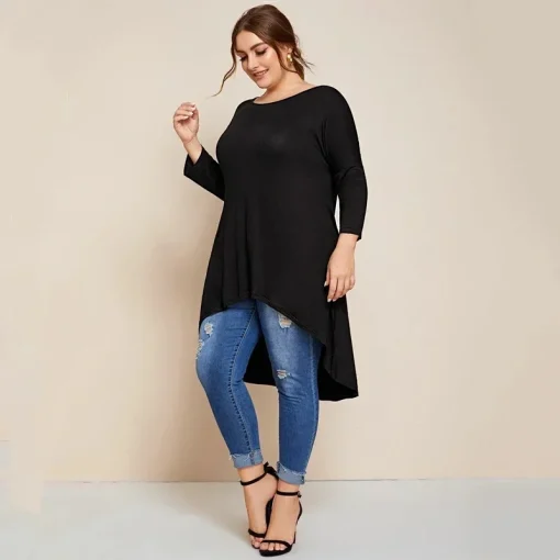 Plus Size 3/4 Sleeve Hi Low Tunic