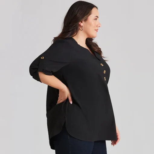 Plus Size Black Tunic Blouse 6XL - Image 2