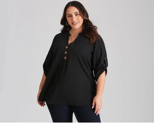 Plus Size Black Tunic Blouse 6XL - Image 3