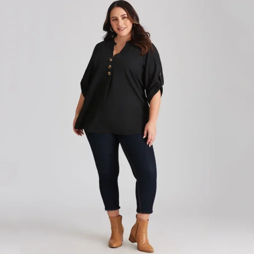 Plus Size Black Tunic Blouse 6XL - Image 4