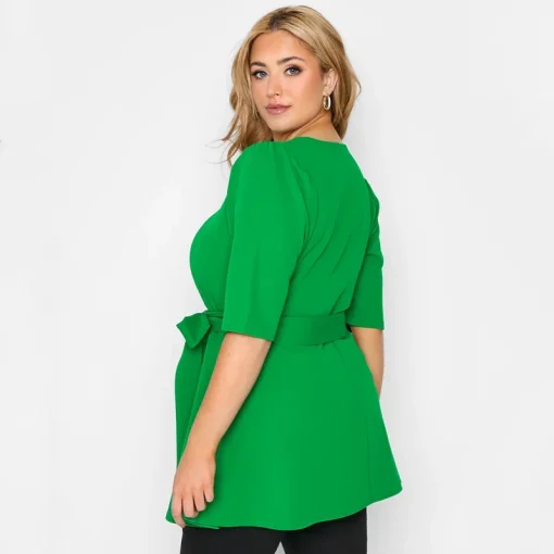 Plus Size Peplum Top Belted 3/4 Sleeve - Image 2