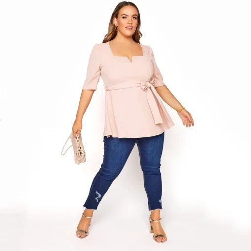 Plus Size Belted Peplum Top - Image 3