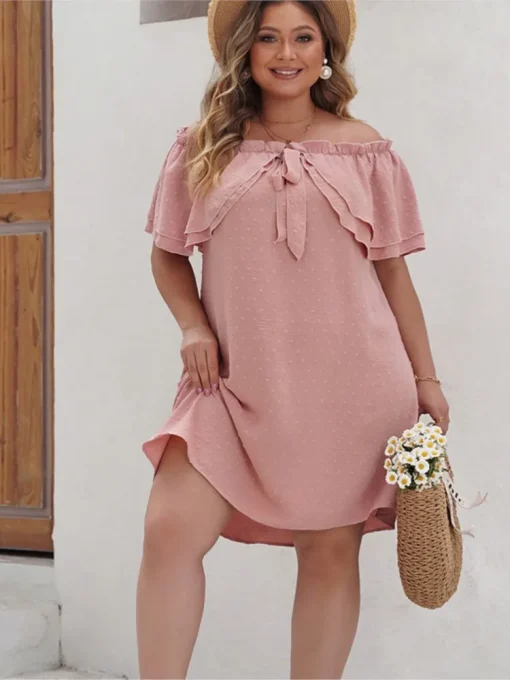 Plus Size Pink Off Shoulder Midi Dress - Image 2