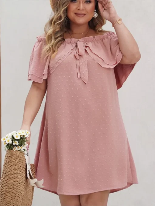 Plus Size Pink Off Shoulder Midi Dress - Image 3