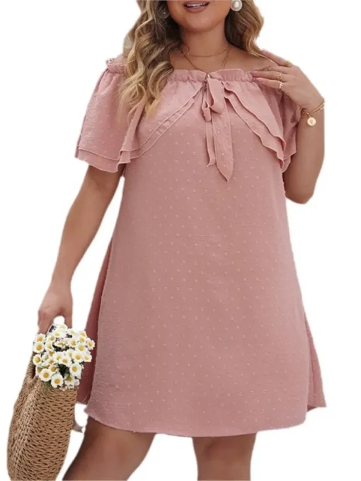 Plus Size Pink Off Shoulder Midi Dress - Image 4