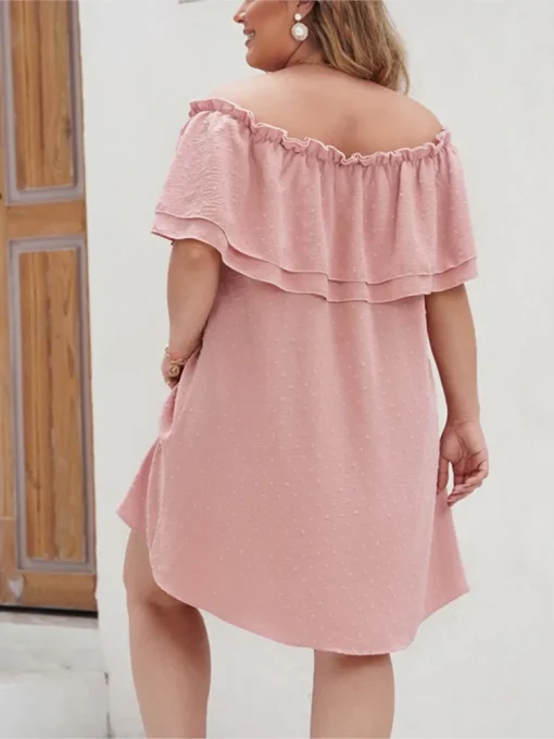 Plus Size Pink Off Shoulder Midi Dress - Image 5