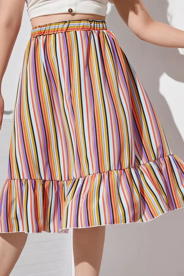Plus Size Rainbow Floral Midi Skirt