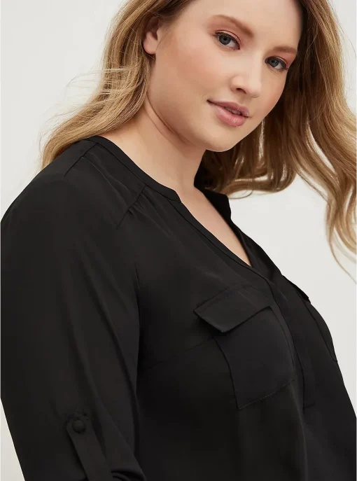 Plus Size V-Neck Rolling Sleeve Blouse - Image 2