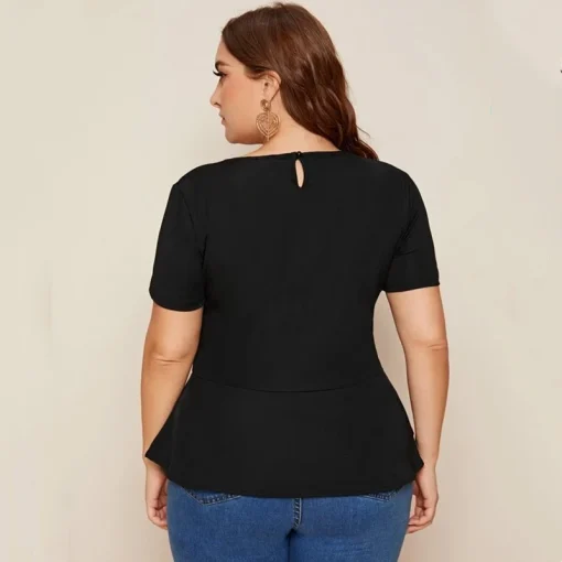 Plus Size Ruffle Hem Black Summer Top - Image 2