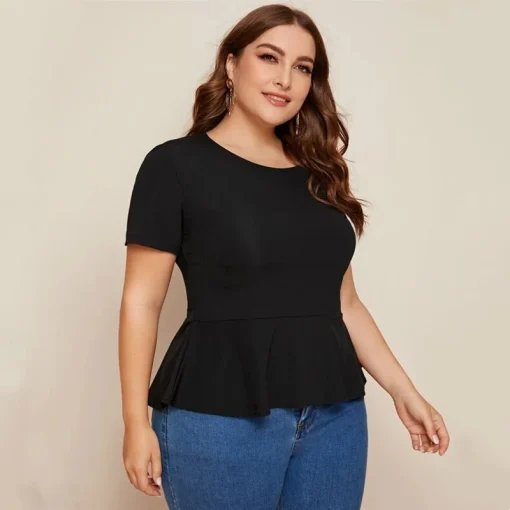 Plus Size Ruffle Hem Black Summer Top - Image 4