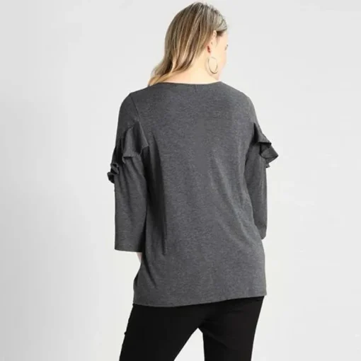 Plus Size Ruffle Sleeve Cotton T-shirt - Image 2