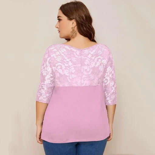 Plus Size Lace Square Neck Half Sleeve Blouse - Image 3