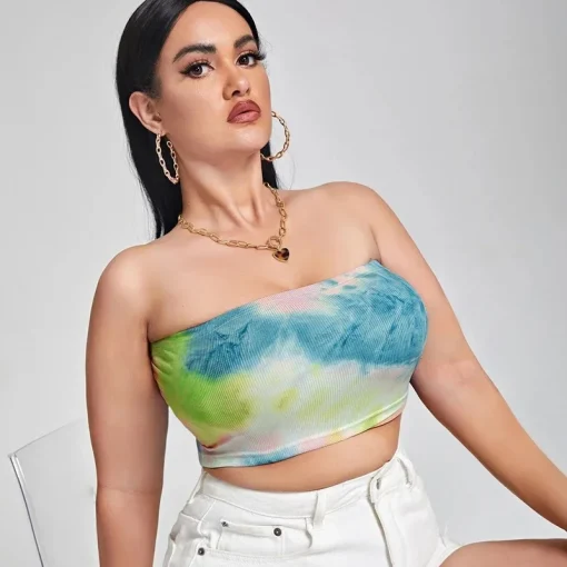 Plus Size Tie-Dye Strapless Crop Top 6XL-8XL - Image 2