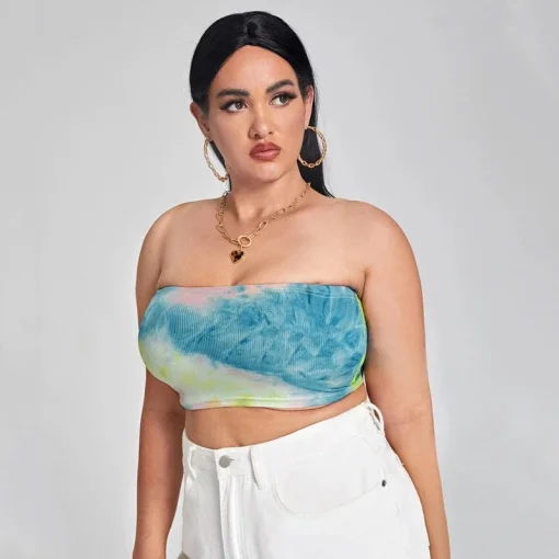 Plus Size Tie-Dye Strapless Crop Top 6XL-8XL - Image 4